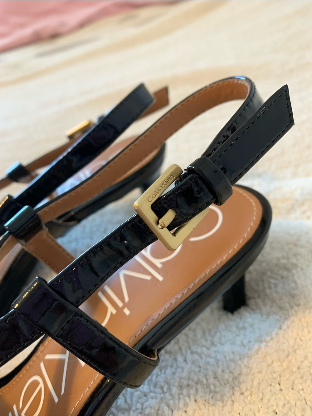 Calvin Klein Black Patent Cross-Strap Heels - Picture 4 of 7